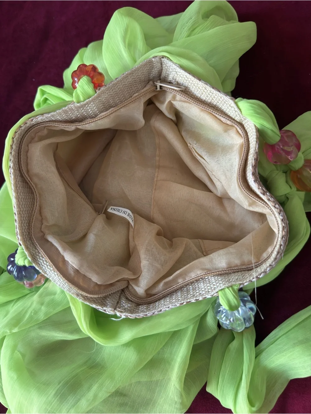 Women’s Lime Green Beaded Handle Tote Bag